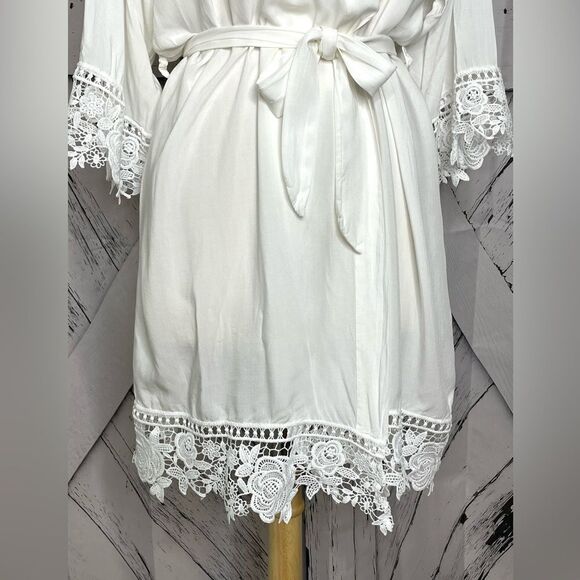 White Lace Trim Robe Rayon OS - Picture 3 of 6